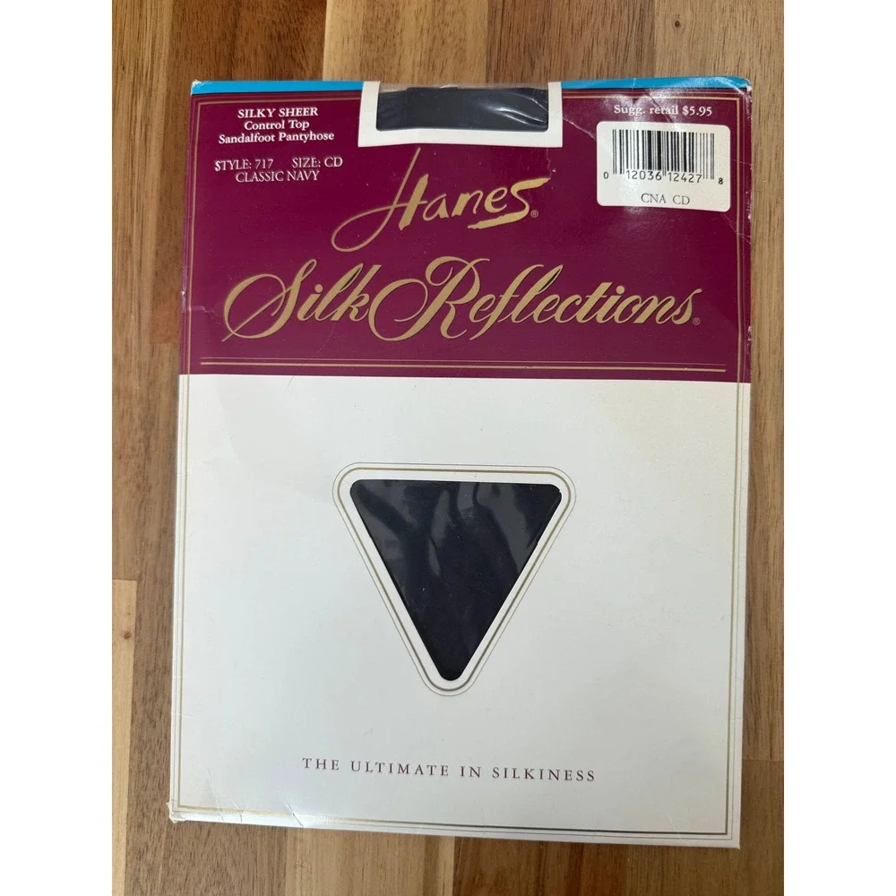 Hanes Silk Reflections Silky Sheer Control Top Sandalfoot Pantyhose Navy CD